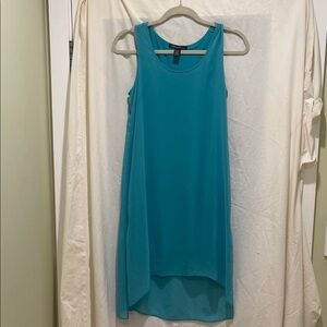 “Kenneth Cole” pre-owned Teal High-Low Sleeveless Shift Dress, liner underneath